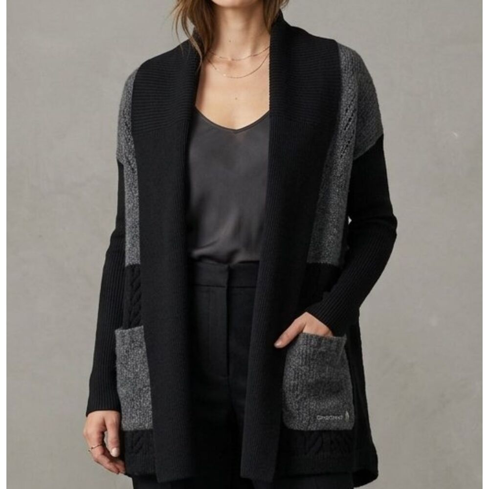 Smartwool Moon Ridge Sweater Wrap Black Charcoal Merino Wool Cardigan Size S